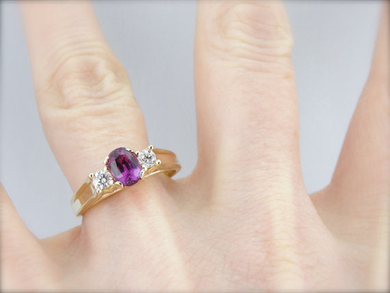 Raspberry Pink Sapphire and Diamond Engagement Ring