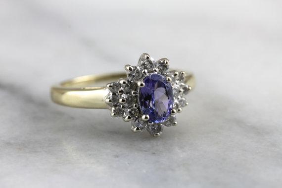 Tanzanite and Diamond Halo Cocktail Ring