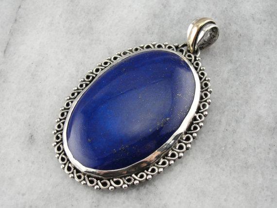 Deepest Ocean Blue Dark Lapis Lazuli Statement Pendant