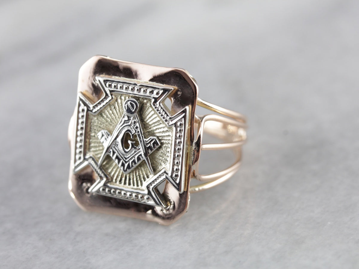 Upcycled Masonic Mixed Metal Signet Ring