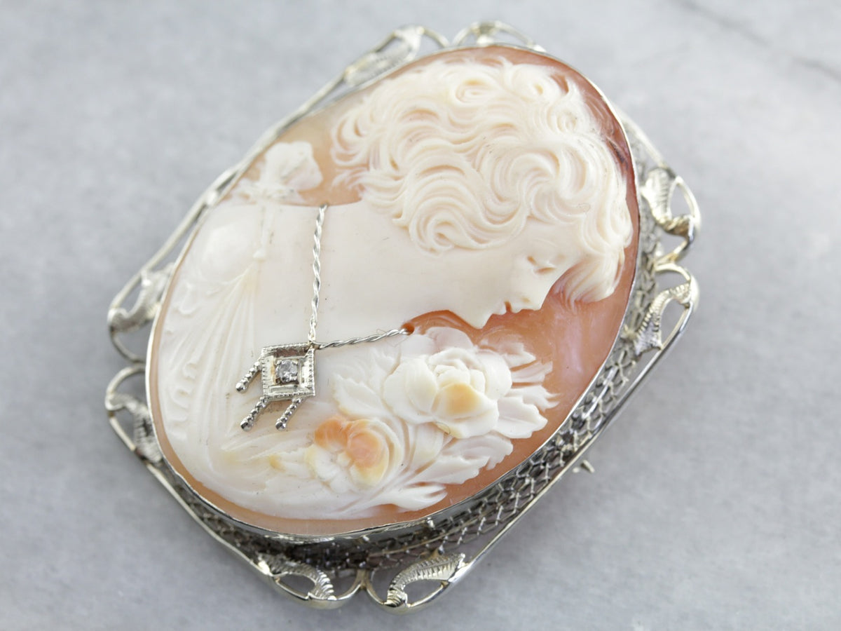 Art Deco Diamond Adorned Cameo Brooch