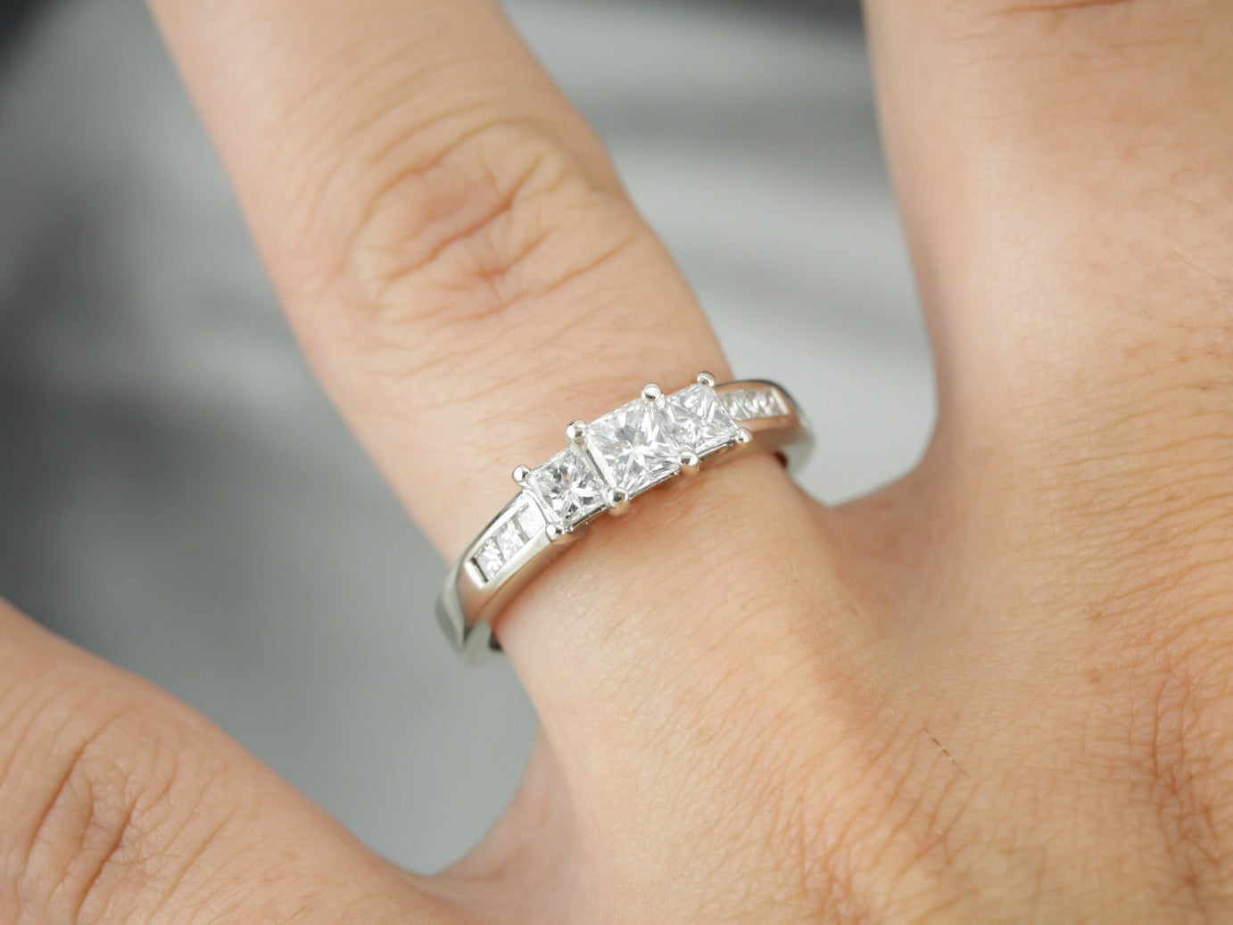 Classic Three Diamond White Gold Engagement Ring