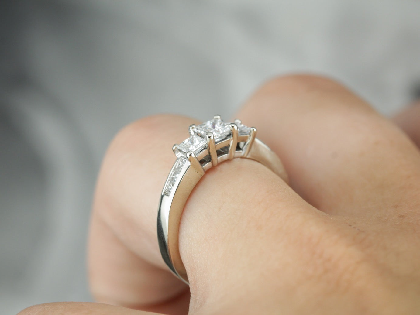 Classic Three Diamond White Gold Engagement Ring