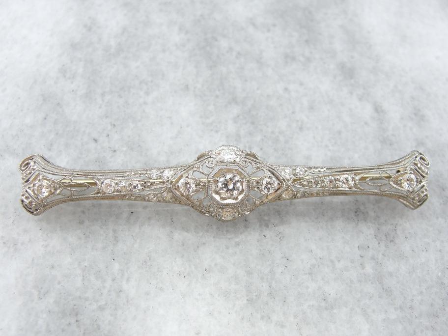 Edwardian Platinum and Diamond Bar Pin