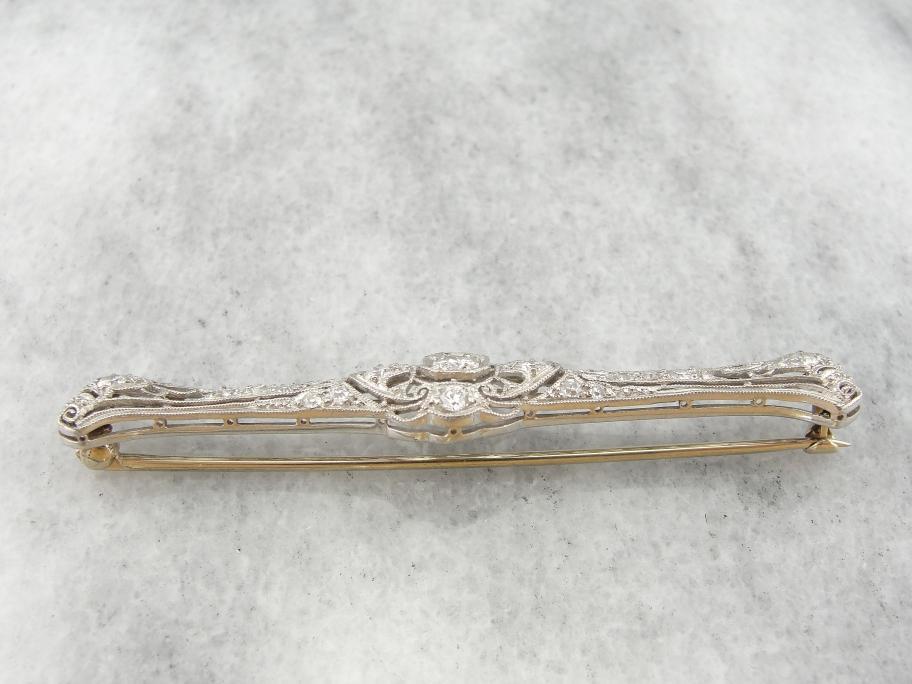 Edwardian Platinum and Diamond Bar Pin