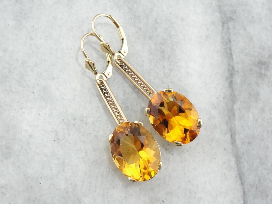 Beautiful Rose Gold and Citrine Substantial Drop Earrings