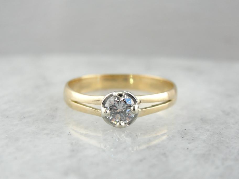 Vintage Diamond and Gold Illusion Set Engagement Ring