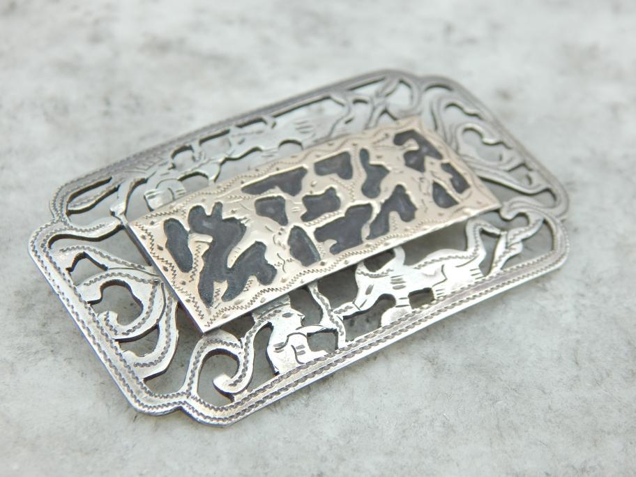 Vintage Guatemalan Silver Brooch with Rose Gold