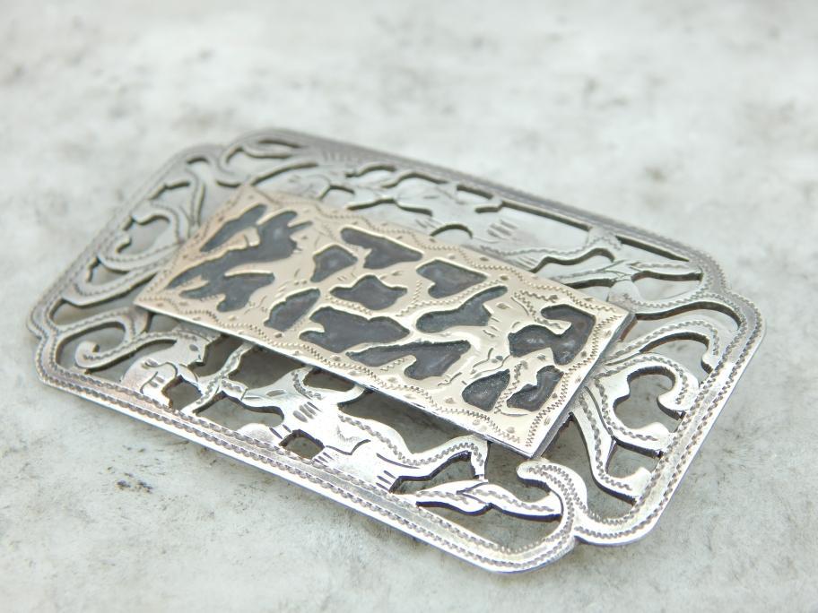 Vintage Guatemalan Silver Brooch with Rose Gold