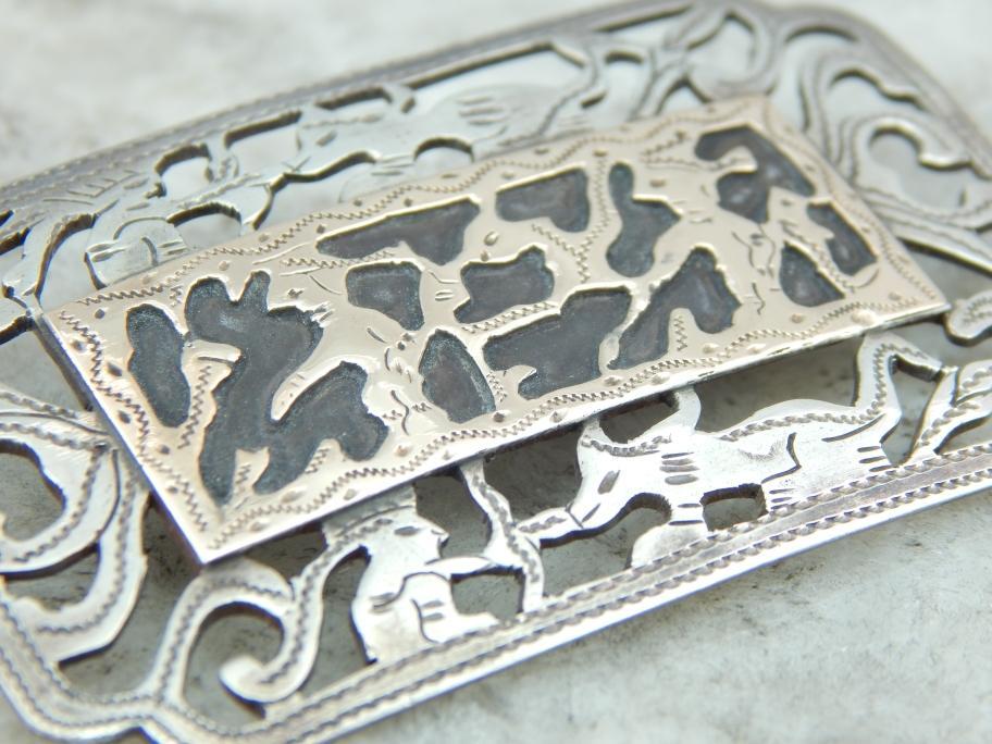 Vintage Guatemalan Silver Brooch with Rose Gold