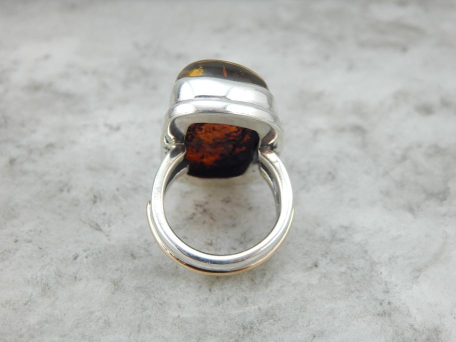 Simple, Bold Amber Statement Ring in Sterling Silver