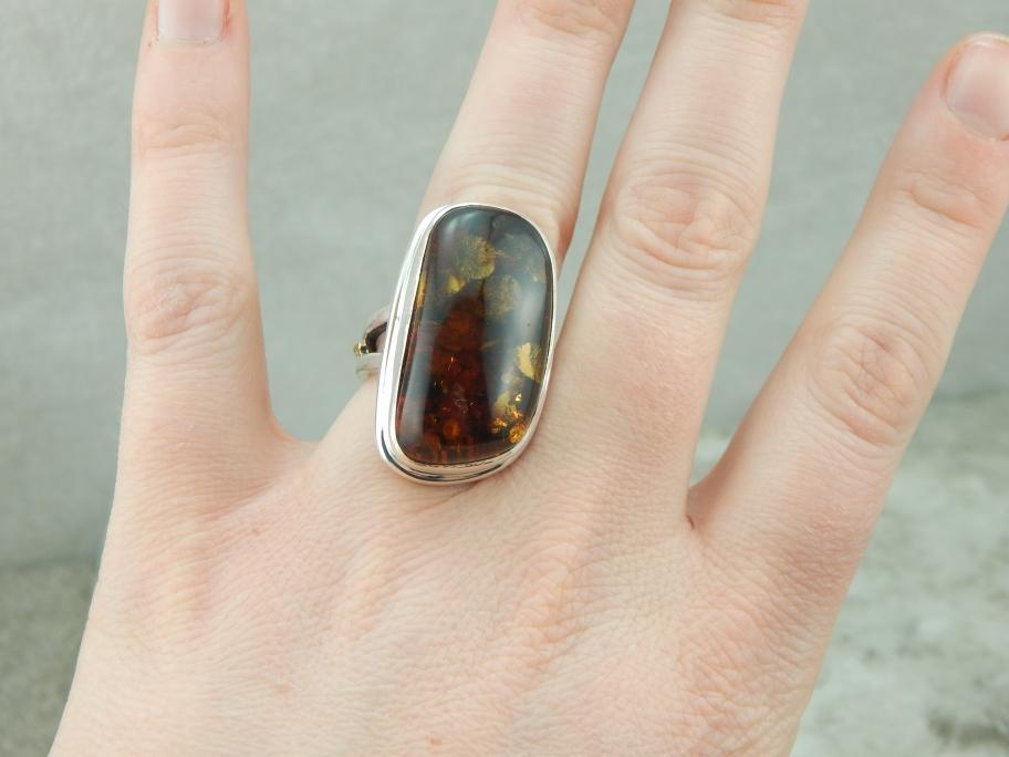 Simple, Bold Amber Statement Ring in Sterling Silver