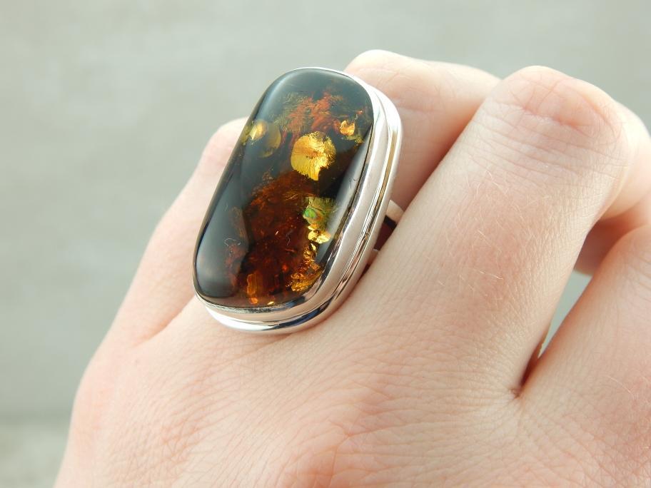 Simple, Bold Amber Statement Ring in Sterling Silver