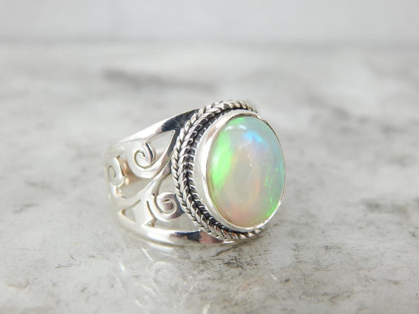 VTG good STERLING SILVER OPAL RING #782