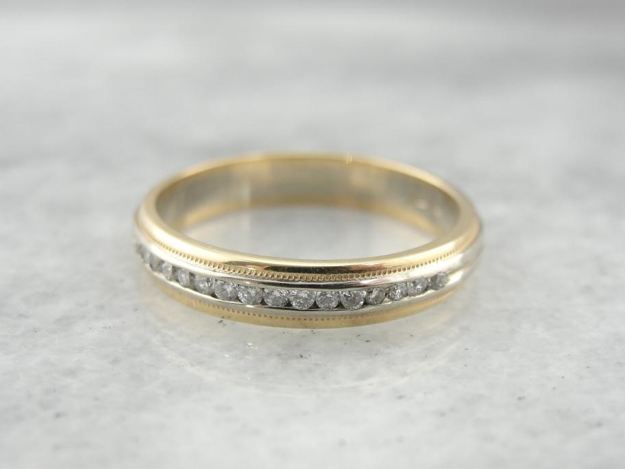 Polished Gold Band with Eye Catching Diamond Inlay