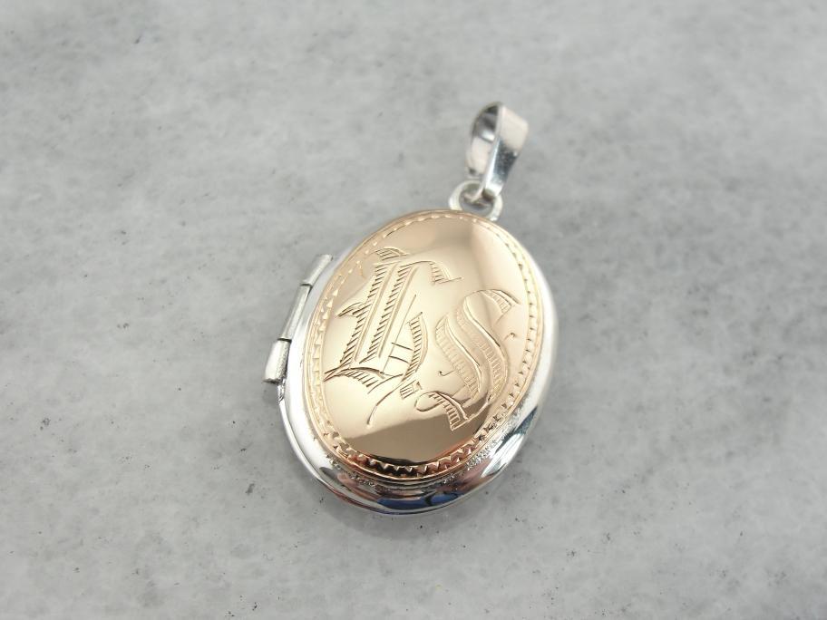 Sterling and Gold Locket Engraved LA