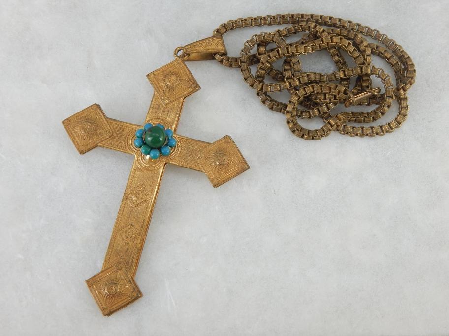 Vintage Miriam Haskell Cross Pendant Necklace