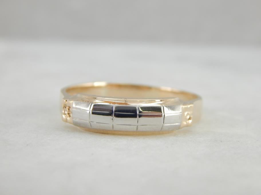 Domed and Faceted Two Tone Wedding Band