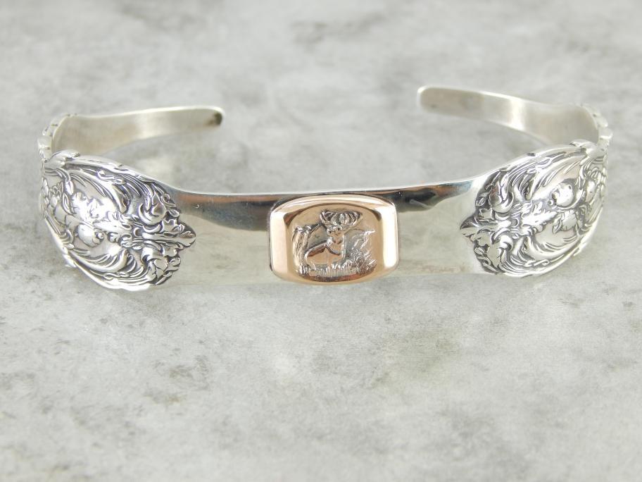 Sterling Silver Cuff Bracelet with Moose Center