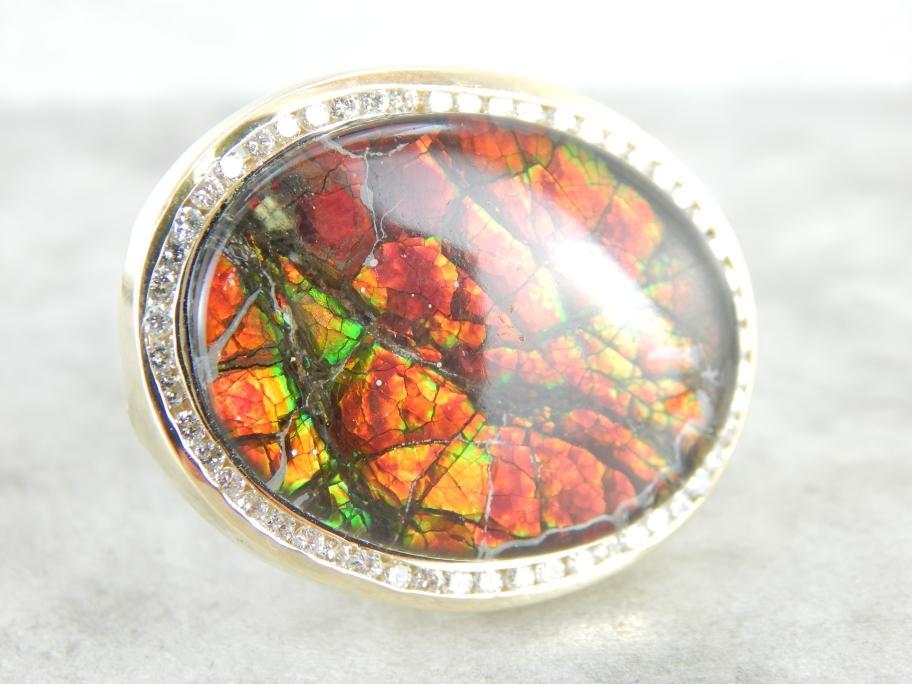 Large Ammolite Pendant with Diamond Halo