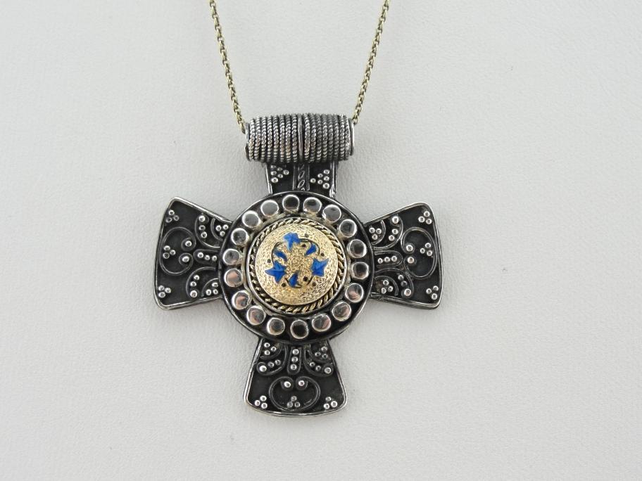 Ancient Style Cross with Antique Enamel and Gold Center