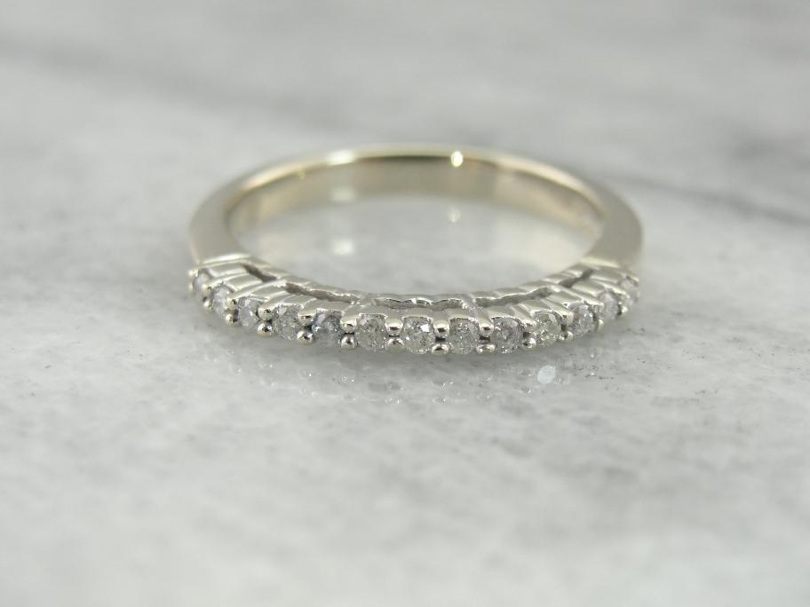 Tall Prong Set Diamond Inlaid Band for Stacking or WEdding Ring