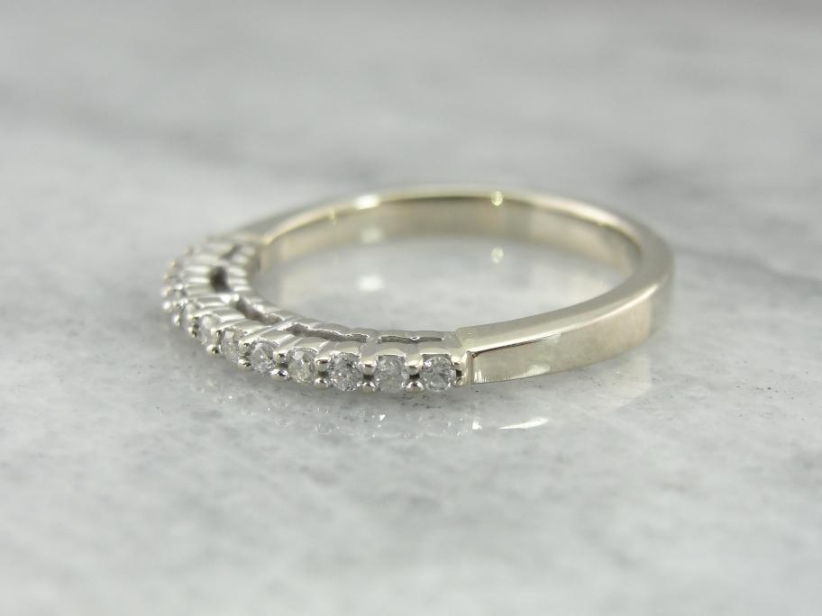 Tall Prong Set Diamond Inlaid Band for Stacking or WEdding Ring