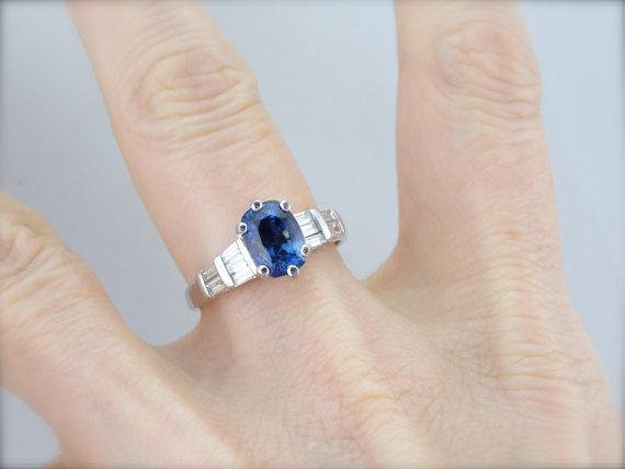 Ceylon Sapphire Diamond Platinum Engagement Ring